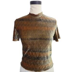 Zara Trafaluc Fitted Velour Brown Textured Crop Top Womens Medium Shirt Stretchy